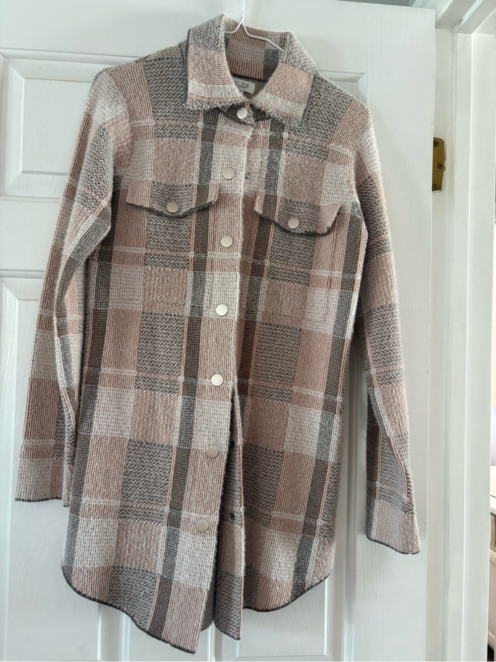 Rachel Zoe Pink and Gray Plaid Utility Shacket